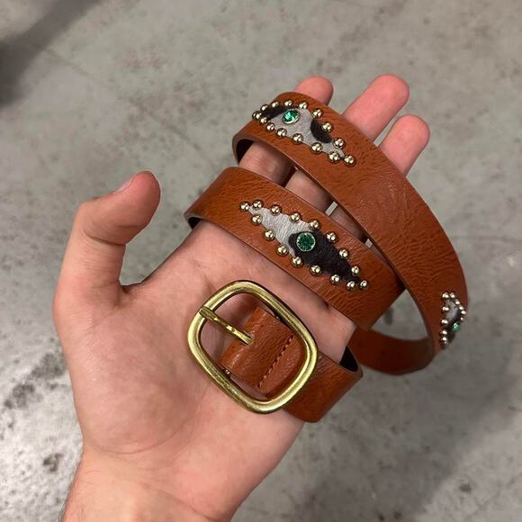 Brown studded western style MENS2 - Picture 1 of 4